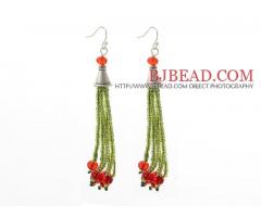  Christmas Green Glass Beads Tassel Earrings