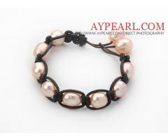 Pink Freshwater Pearl Wrapped Leather Bracelet with Black Leather is sold at US$ 5.19