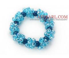 Sky Blue Series Faceted Blue Crystal and Dark Blue Agate Stretch Bracelet is sold at US$ 4.29