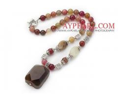 Three Colored Jade Necklace with Agate Pendant and Tibet Silver Accessories is sold at US$ 9.69
