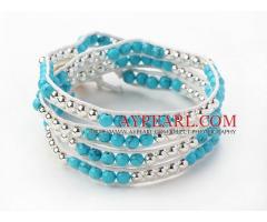 Blue Series Round Turquoise and Silver Color Metal Beads Bracelet is sold at US$ 5.48
