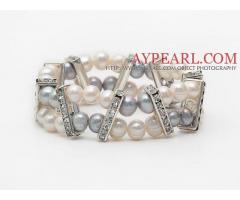 Gray and White Round Freshwater Pearl Bracelet with Rhinestone Accessories is sold at US$ 6.72