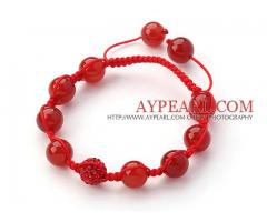 Red Series Round Carnelian and Rhinestone Beads Bracelet is sold at US$ 2.43