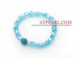Lake Blue Crystal Stretch Bangle Bracelet with Blue Rhinestone Ball is sold at US$ 1.58