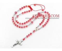 Long Style Red Crystal Necklace with Cross Pendant 