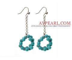 Dangle Style Ring Shape Turquoise Long Earrings with Metal Chain is sold at US$ 1.89